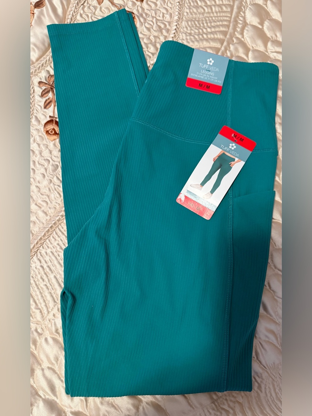 NWT Tuff Athletics Veda Teal Ribbed High-Rise Leggings Size M